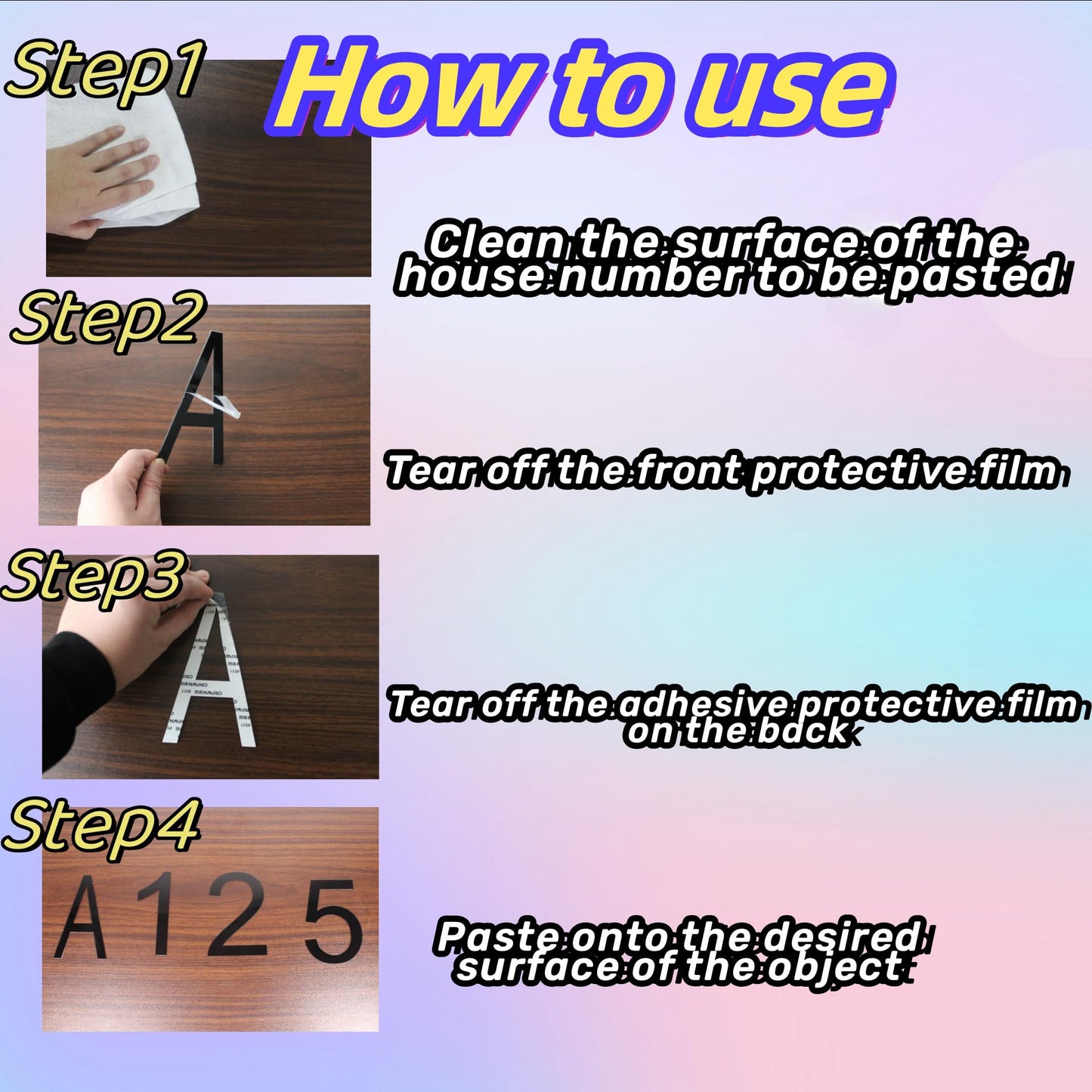 4 Inch House Numbers Self-adhesive House Number Acrylic Modern House Numbers for Outside Black Mailbox Numbers Address Home Number for House Apartments Office Hotel Room Easy to Install (Number 1)