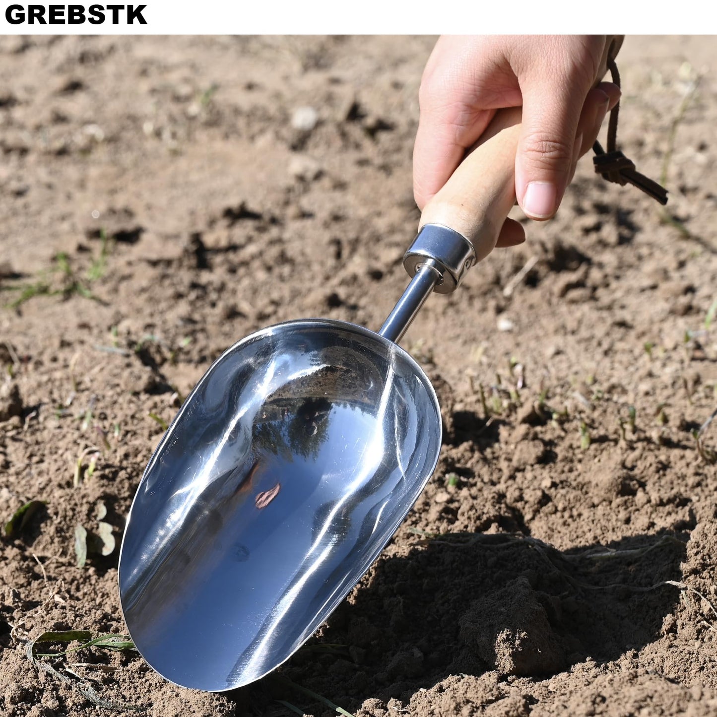 GREBSTK Garden Hand Large Capacity Fertilizer Scoop Soil Shovel Stainless Steel Gardening Trowel for Transplanting, Digging, Planting, Cultivation