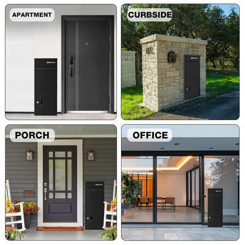 Package Delivery Boxes for Outside with Storage, 17.7"L*15"W*39.4"H Extra Large Parcel Drop Boxes with Lock, Anti-Theft,Waterproof and Rustproof Package Delivery Box for Outdoor Porch(Black)