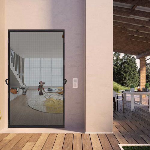 MAGZO Hanging Screen Door, Fits Door Size 36" x 80" (Curtain Size 38'' x 81''), Upgraded Fiberglass Mesh Net with Tension Rod&Hook&Loop (One Piece Can be Installed in 2 Ways), Weighted Bottom, Grey