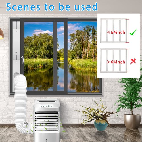 MQIDLFE Portable Air Conditioner Window Vent Kit with 5.9” Diameter Hose, Adjustable Sliding Window Kit 59 Inch Length Exhaust Hose for Ducting Universal AC Seal Panel for Horizontal&Vertical Window