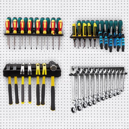 Pilida 4Pcs Wall Mount Tool Organizer Set,Include Screwdriver Organizer,9mm-24mm Wrench Holder,Pliers Holder,Hammer Rack,Galvanized Steel Hand Tool Storage for Workshop,Shed,Garage,Home