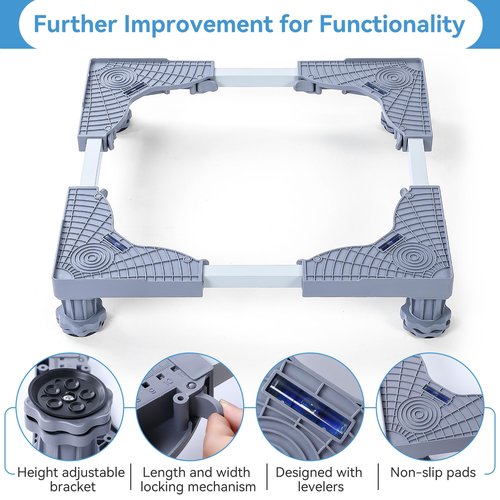 Mini Fridge Stand with Silicone Drip Tray, Universal Stand Base Adjustable Refrigerator Stand with 4 Strong Feet, 24''x 24'' Drain Pan, Suitable for Fridge, Washing Machine, Dryer, Wine Cabinet
