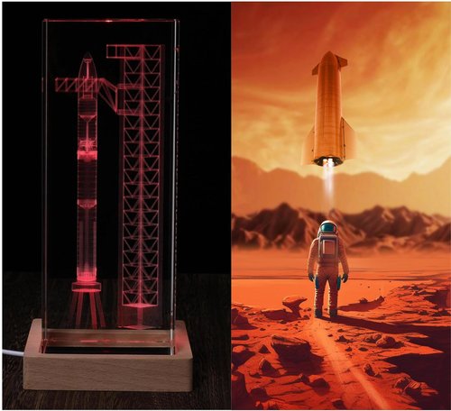 【Collector's Gifts】 SpaceX Starship Crystal Lamp, 3D Laser-Etched Rocket Night Light, Ultimate Gift for Space Enthusiasts, Sci-Fi Fans & Mars Dreamers (Regular)