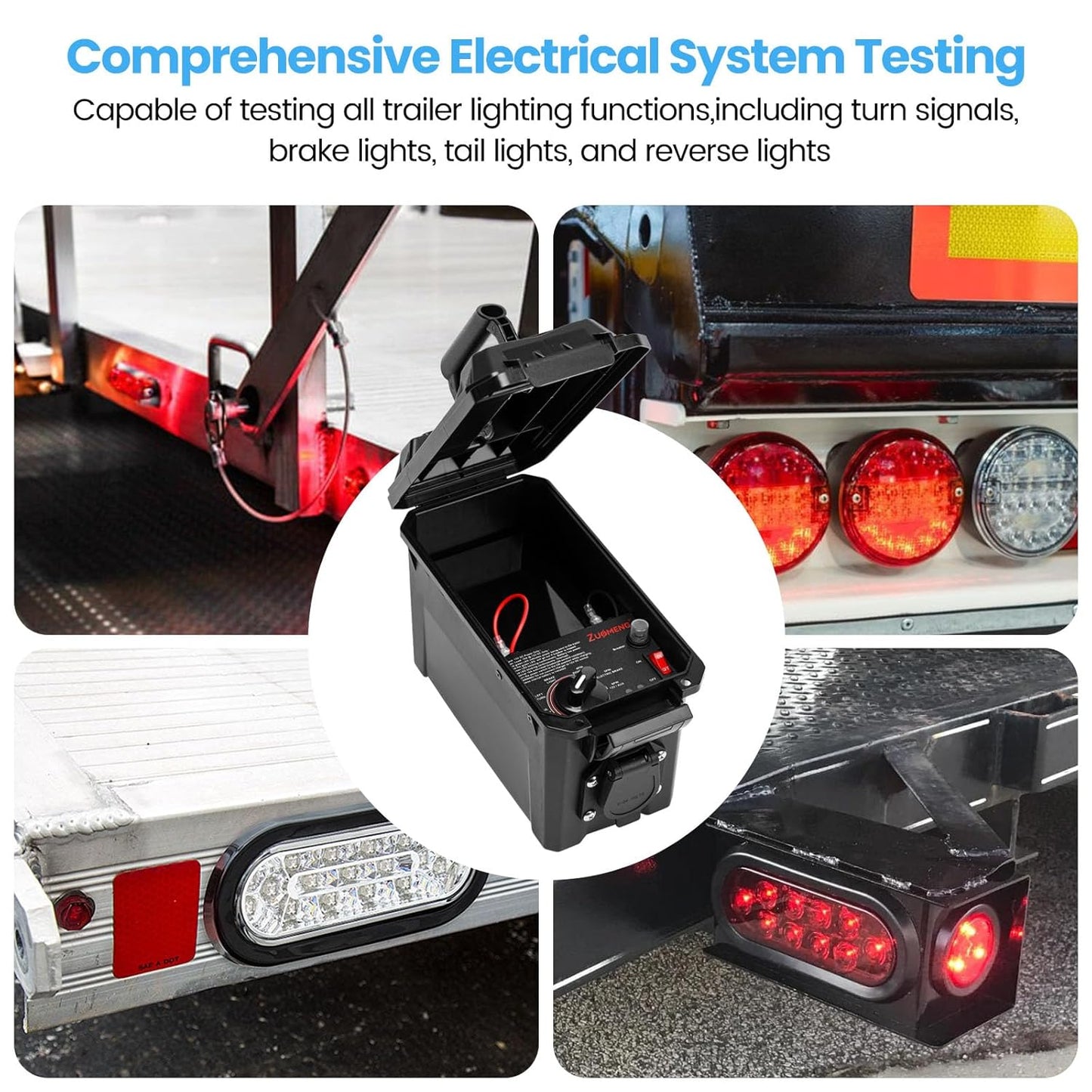 Trailer Light & Electric Brake Tester with 12V 10Ah Battery, Tests 7-Spade, 6-Round and 4/5-Flat Pin Type Trailer Harnesses, Upgrade Wireless Remote Control, IP68 Waterproof Case