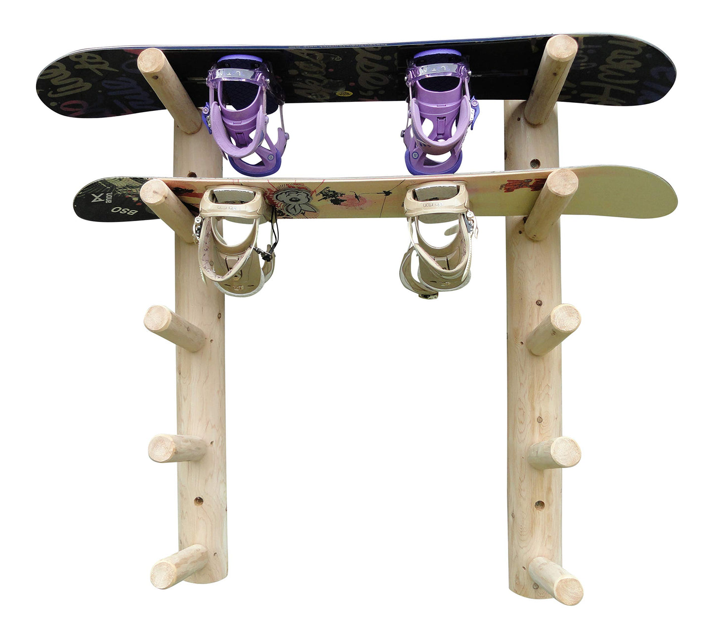 5-Place Wall-Mounted Skis/Snowboard Log Rack - Poles & Ski Wall Mount, Snowboards Wall Rack, Indoor & Outdoor Ski Holders for Walls, Hangers for Skis Indoor Storage - Unfinished