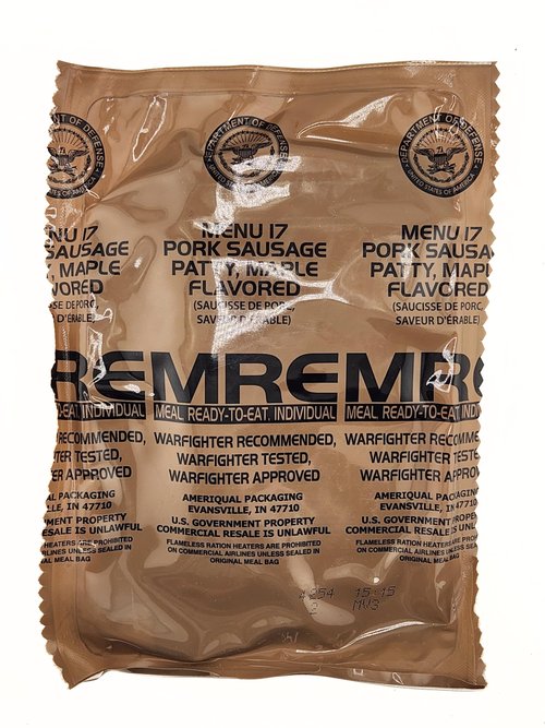 Genuine Military MRE - Menu 17 Pork Sausage Patty Maple Flavor with 2026 Inspection Date - MRE Meals Ready To Eat