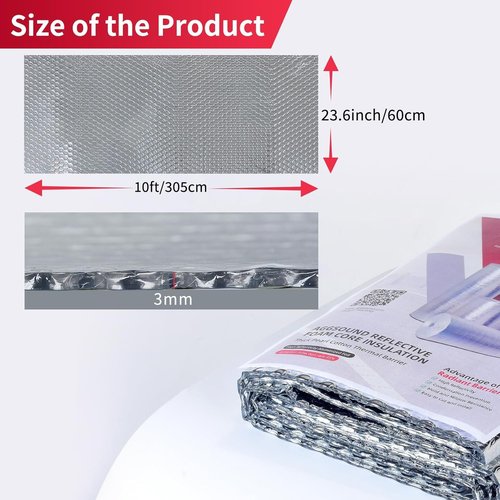 Aggsound Reflective Bubble Insulation Sheet, 23.6 in X 10FT Aluminum Foil Bubble Shield, Aluminum Foil Window Insulation for Winter and Summer, Garage Door, Roof, Car, RV，3mm