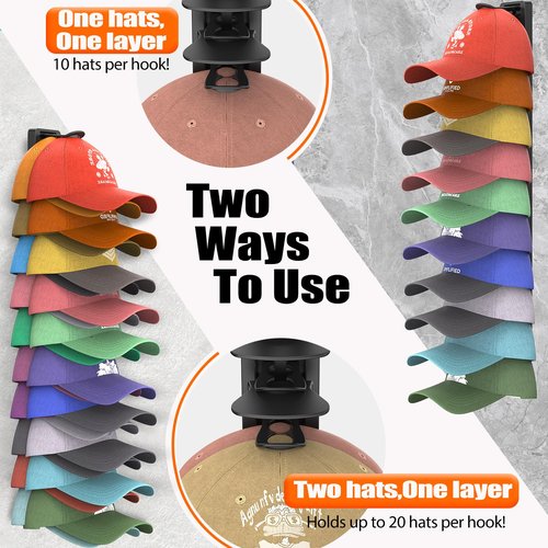 Hat Organizer for Baseball Caps Hold Up to 40 Hats, 2 Pack Hat Rack for Wall, Strong Adhesive Hat Storage Display Holder for Closet Door and Wall (Black)