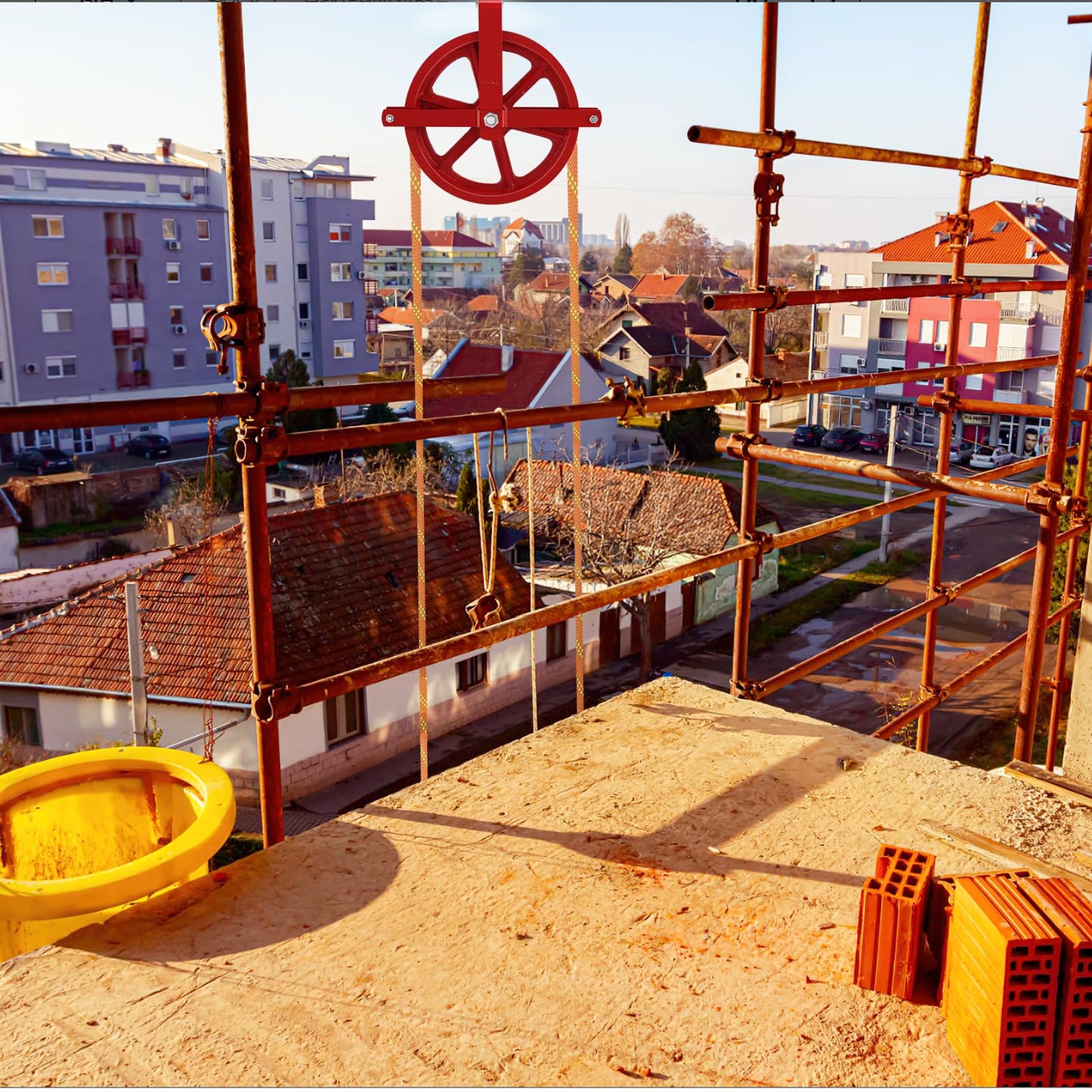 YJINGRUI Scaffold Hoist Pulley, 12" Scaffolding Wheels Cast Iron, 1000lbs Pulley Wheel Gin Wheel, Gin Block Pulleys for Lifting