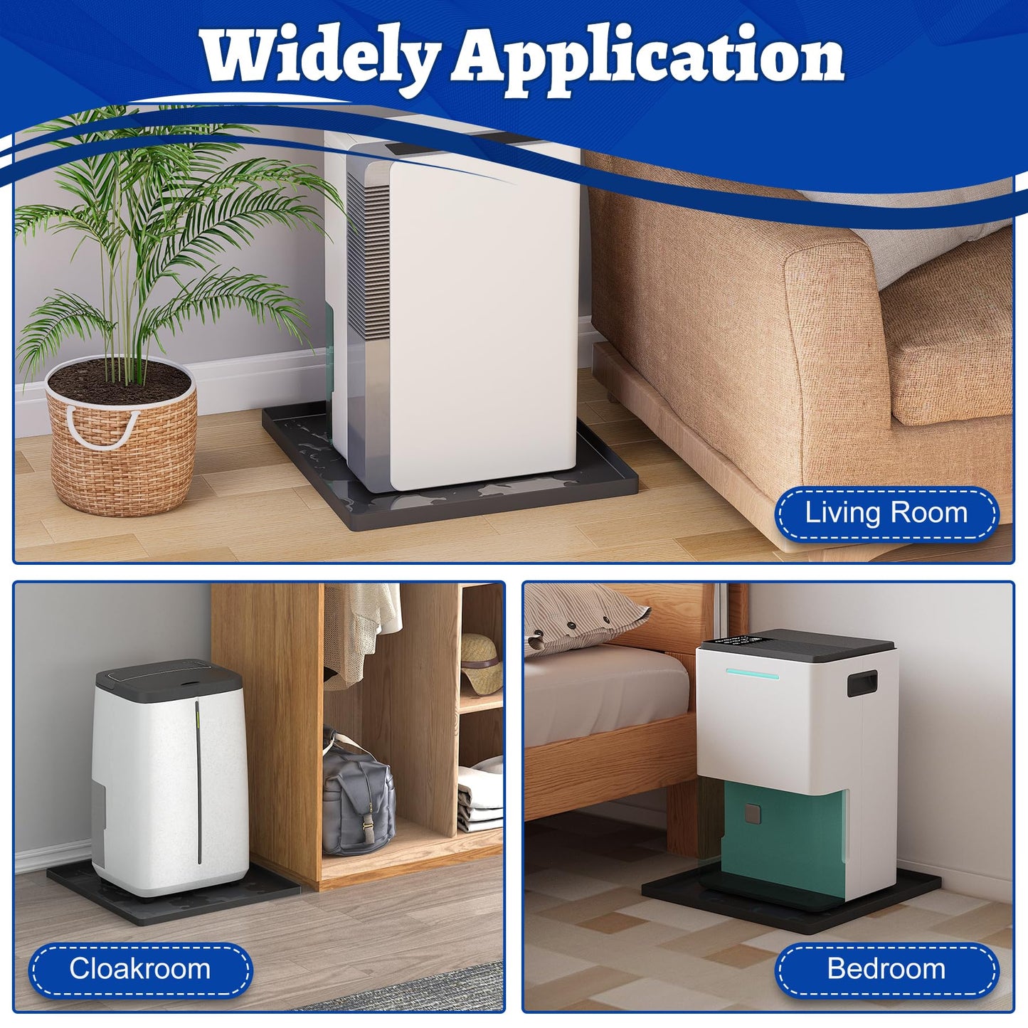 Wintcomfort Dehumidifier Mat for Home Dehumidifiers, Large Dehumidifier Drain Pan Prevent Leaks, Waterproof Silicone De humidifier Drain Tray Protect From Appliance Leaks Water Spills, Black, 19"x19"