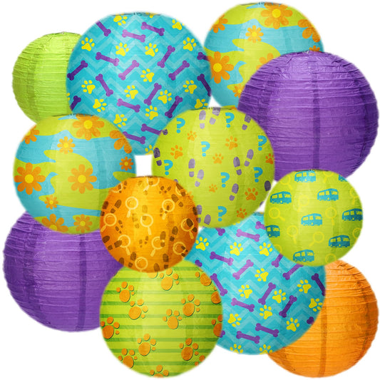 Baquler 12 Pcs Mysterious Dog Party Decorations Paper Lanterns Cartoon Dog Paw Daisy Flower Hanging Paper Lanterns for Cartoon Hippie Birthday Party Supplies