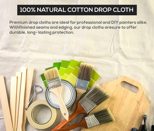 Textila Canvas Drop Cloth for Painting (Size 6x9 Feet - Pack of 2) Painters Drop Cloth for Painting, Furniture, Crutains & Floor Protection - All Purpose Thick Canvas tarp with Double Stitched Edges