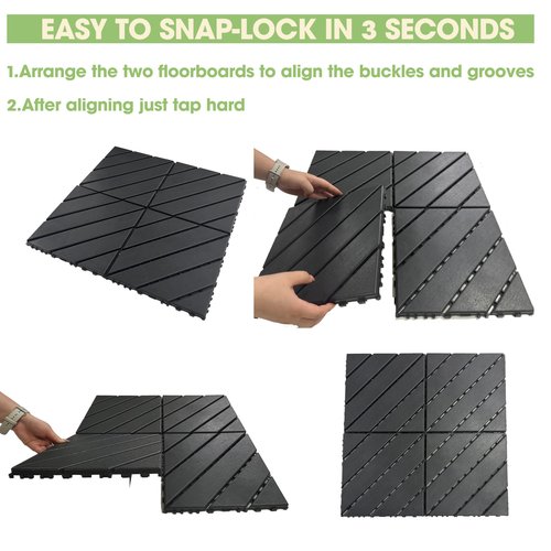 Zynaro Deck Tiles, 44 PCS Interlocking Deck Tiles, 12"x12" Plastic Outdoor Flooring, Waterproof Patio Flooring for Porch, Poolside, Balcony, Backyard, Indoor & Outdoor (Dark Grey, 44 Square Ft)