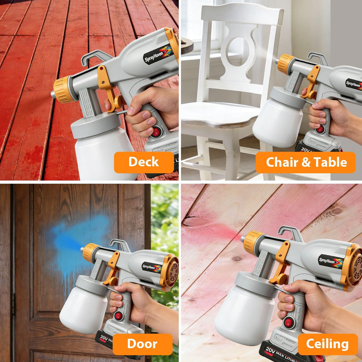 Cordless Paint Sprayer 2 Batteries 2.1 lbs Lightweight HVLP Electric Spray Paint Gun for DIY Homeowners House Painting Furniture Cabinets Walls 5 Nozzles 3 Modes Easy Cleaning