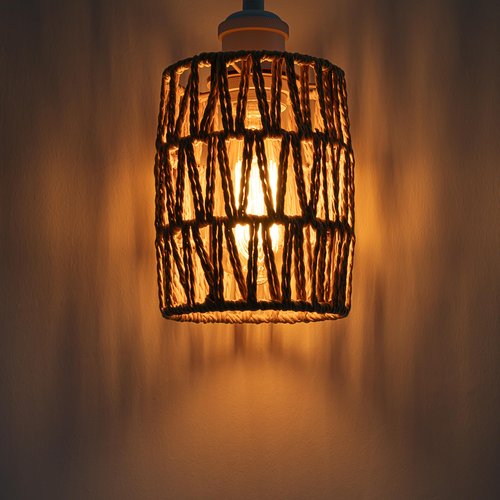SKIVTGLAMP Adjustable Light, Zipper Switch 12V RV Industrial Twine Natural Boho Hollow-Carved Designed Rattan Shade, E12 Socket Semi Flush Mount Interior Lighting Decorative for RV Camper Hallway