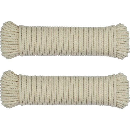 SteadMax 200 ft Natural Cotton Rope, Clothesline Cord, 1/4 inch General Purpose Rope Utility Cord, Ideal for Sports, Outdoors, Tents, Hammocks, Halters, Harnesses, Awnings (2 Pack, 100ft Each)