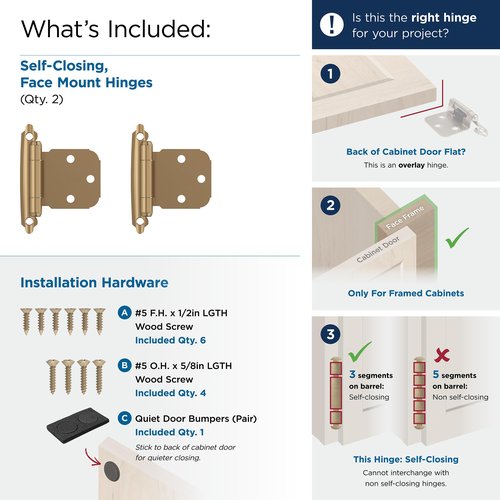 Amerock BPR7629CZ | Face Frame Cabinet Hinge | Variable Overlay Self Closing Face Mount | Champagne Bronze | Kitchen Cabinet Door Hinge | 1 Pair/2 Pack | Functional Hardware