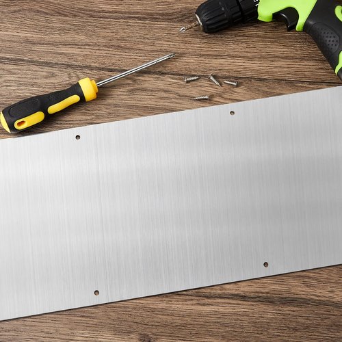 Therwen 10 Sets 8 x 36 Inches Silver Door Kick Plate for Exterior Doors, Satin Aluminum Kick Plates with Screws for Wood Metal Interior/Exterior Anti Scratch Door Protection