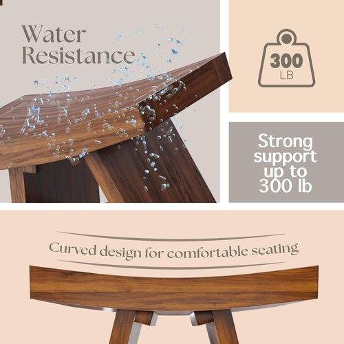 Teak Shower Bench 18” – Waterproof Shower Stool for Inside Shower, Solid Teak Wood Bath Bench, Heavy-Duty Bathroom Seat, Non-Slip, Indoor Outdoor Spa Use