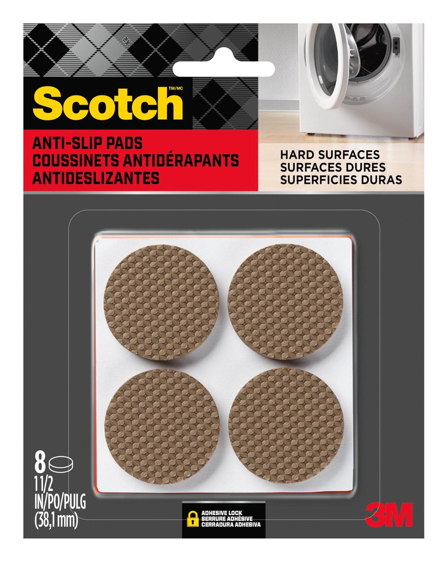 Scotch SP940 051141598079 Gripping Pads, 1.5', Brown, 8 Count