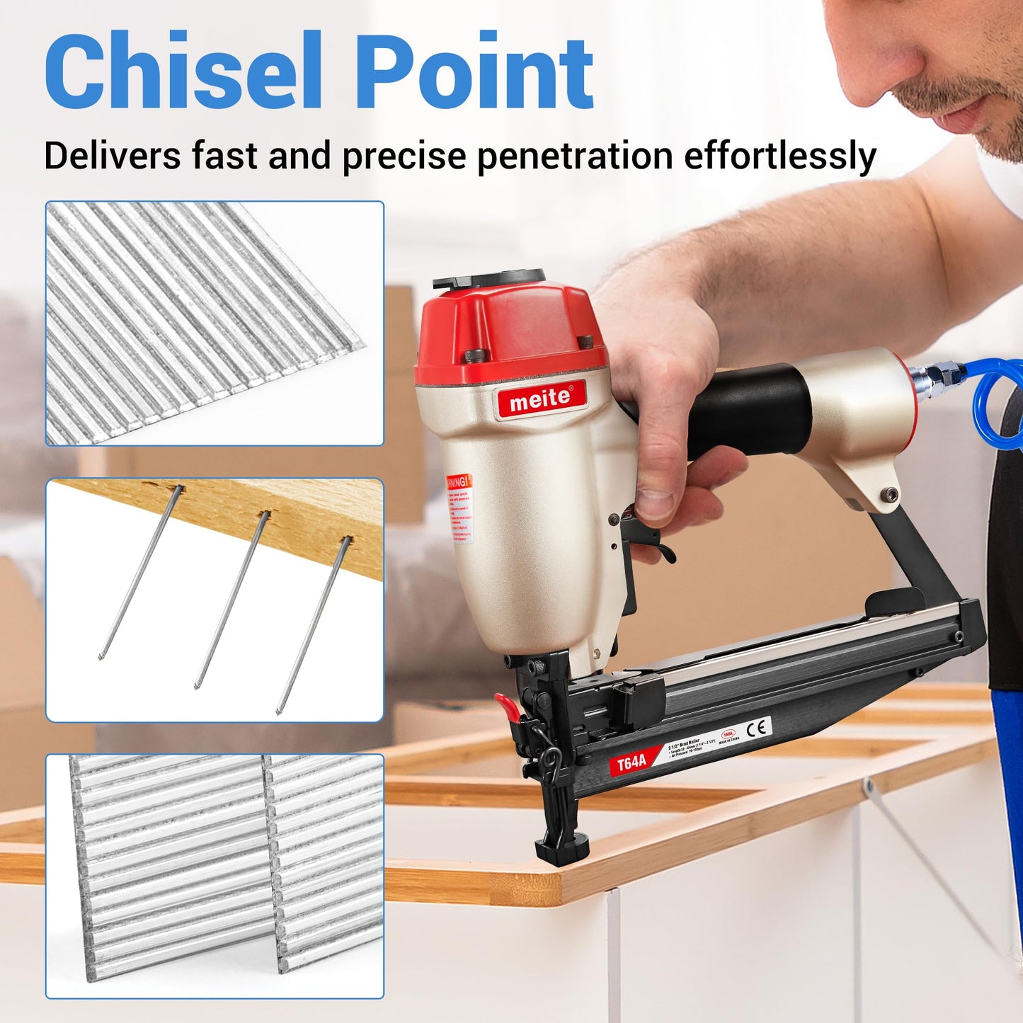 meite 16 Gauge Finish Nails 7/8 Inch Galvanized 16GA Straight Finishing Nails for Finish Nailer for Window Casing Baseboard Crown Molding, 5 Boxes/12,500PCS