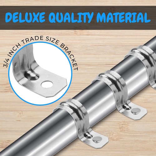 OHLECTRIC Heavy Duty Pipe Strap (100 Pack - ¾ Inch) Zinc-Plated Steel EMT Conduit Clamps - 1 Hole Reinforced Rib Design - Snap-On Installation - Metal Pipe Strap for EMT Conduits