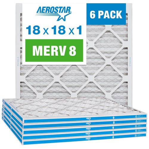 Aerostar 18x18x1 MERV 8 - 6 Count - High Efficiency Pleated HVAC, Furnace & Air Conditioner Filters - Removes Dust, Lint, Mold & Allergy-Causing Pollen