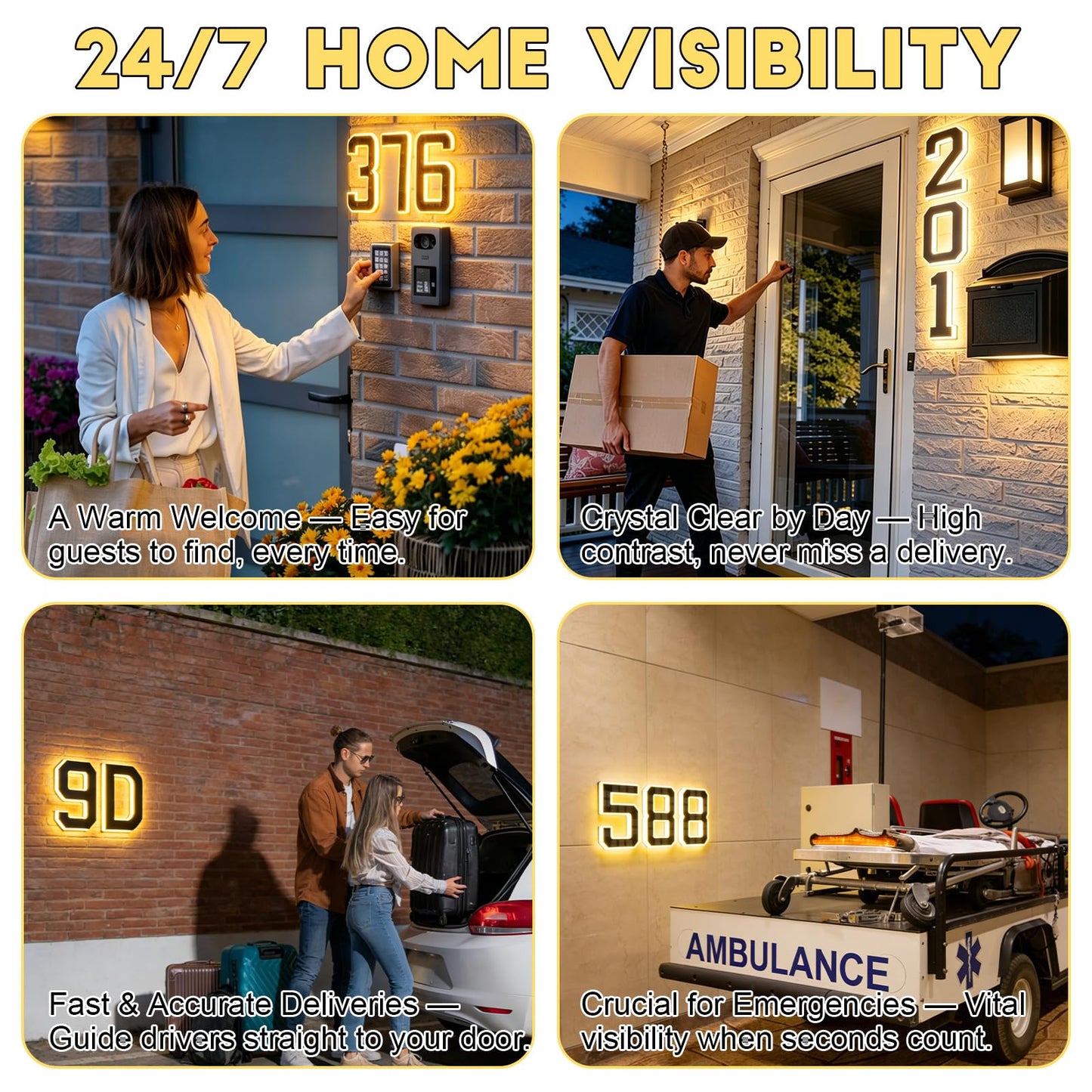 2026 New Solar House Numbers for Outside, Light Up Address Numbers for House, No Drill Adhesive or Screw Mount, IP65 Waterproof LED Illuminated Modern Address Sign, Dusk to Dawn (0, 6.7 inch)