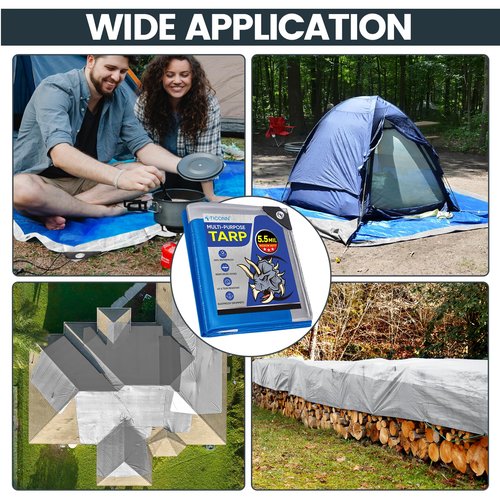 TICONN Heavy Duty Tarp Cover, Extra Thick Tarps Waterproof Tear and Rip Proof UV Resistant Tarpaulin with Reinforced Grommets and Edges (5.5 Mil, 6'x8')