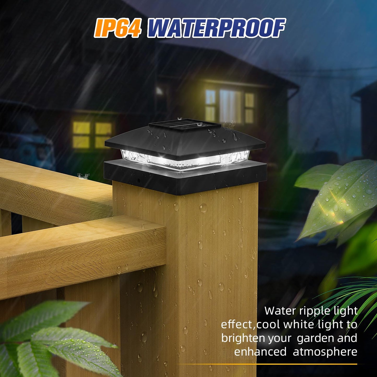 APONUO Solar Post Cap Lights for 4x4 Posts - IP64 Waterproof, 6500K LED, No-Wire Fence Lights & Deck Lights for Patio Garden Yard Patio, Black-Cool White, 16 Pack