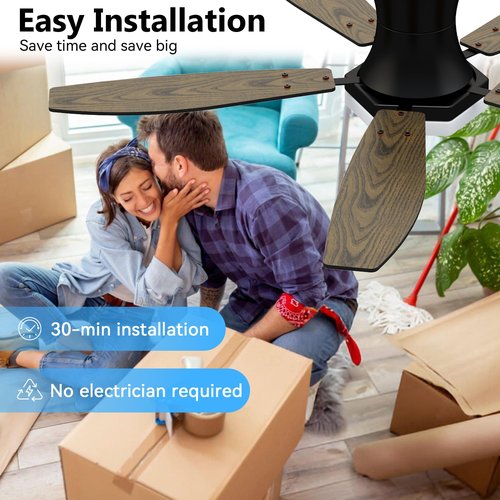 Floisdace Ceiling Fan with Lights and Remote Control,42 Inch Low Profile Flush Mount, Black Ceiling Fan with Quiet Reversible Motor, 3CCT Dimmable LED, Modern Ceiling Fans for Bedroom, Indoor, Outdoor