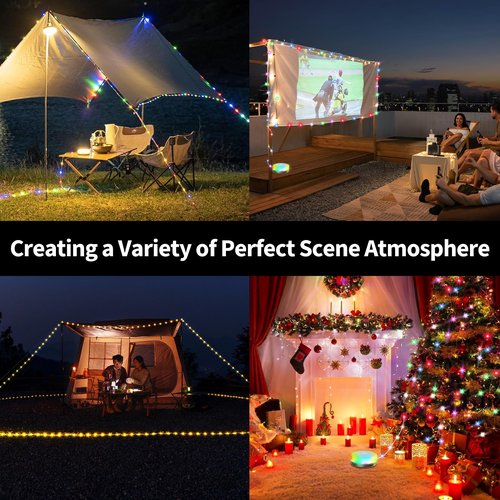 Camping String Lights, 4000mAh Rechargeable Outdoor String Lights with 13 Lighting Modes, Quick 30s Recovery, 32.8ft Retractable Camping Light for Tent, Garden, Travel Decoration