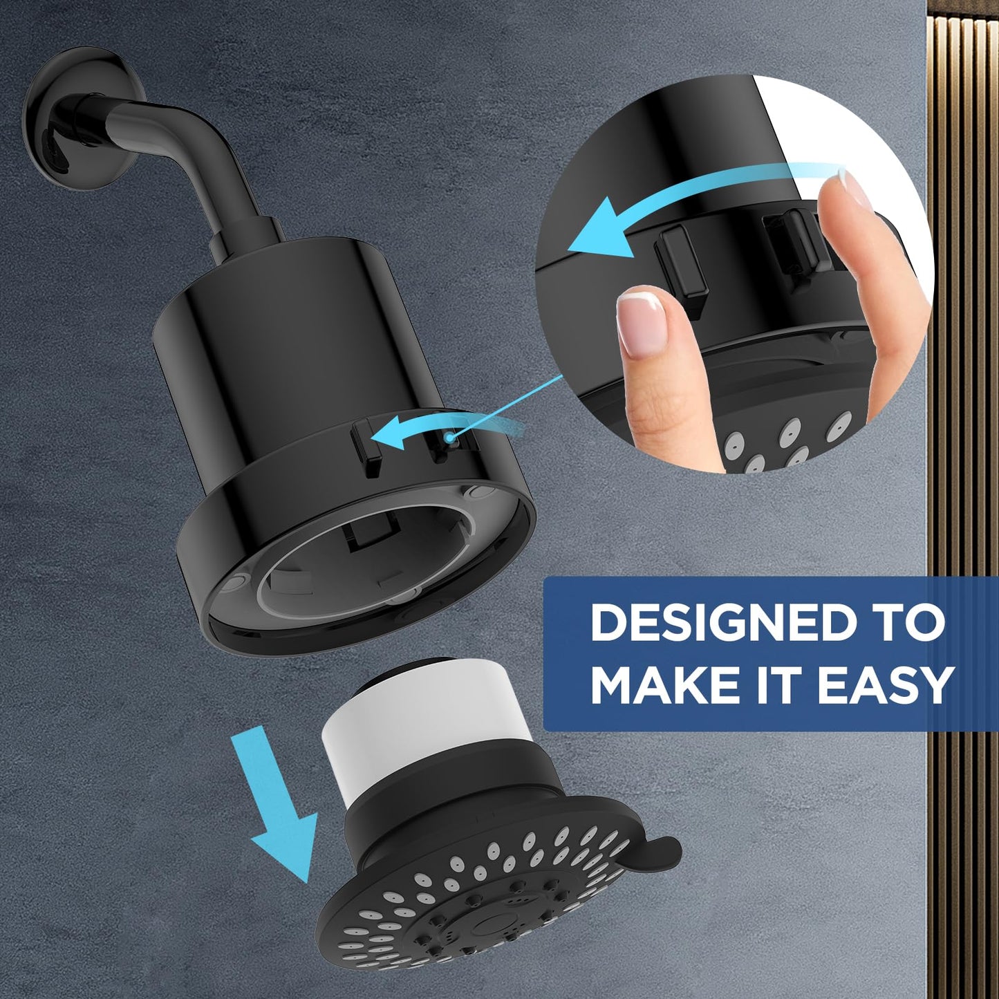 Filtered Shower Head with 5 Modes, HOPOPRO High Pressure Showerhead with Filter, 2-In-1 Fixed Showerhead Filter for Hard Water, Remove 99% Chlorine, Improves Skin Hair Condition (4 Inch Matte Black)