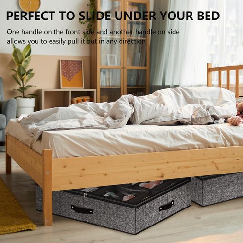 Under Bed Shoe Storage Organizer for Closet Fits 24 Pairs-Sturdy Underbed Shoe Storage Box Bins,Set of 2 (Linen-like Black)