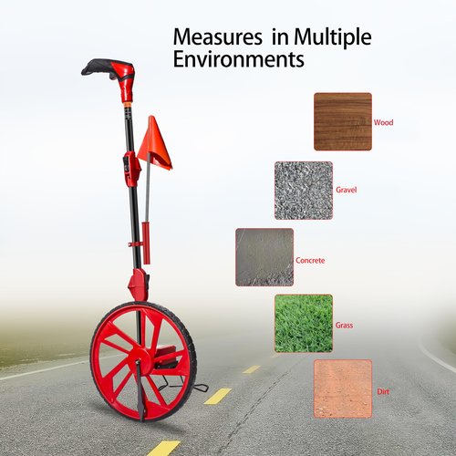 XIJIXI Measure Wheel Distance Measuring Wheel in feet,Collapsible Rolling Measurement Wheel,12.5”Diameter Wheel,With One key to Zero,Upgrade Flag Holder,With 10 Marking Flags(Red）