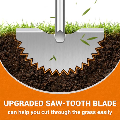 Manual Edger Lawn Tool: Half Moon Edger with Saw-Tooth Upgrade – 38'' Stainless Steel Edging Tool for Garden, Yard & Sidewalks – Ergonomic T-Grip for Clean Edging on Flower Beds