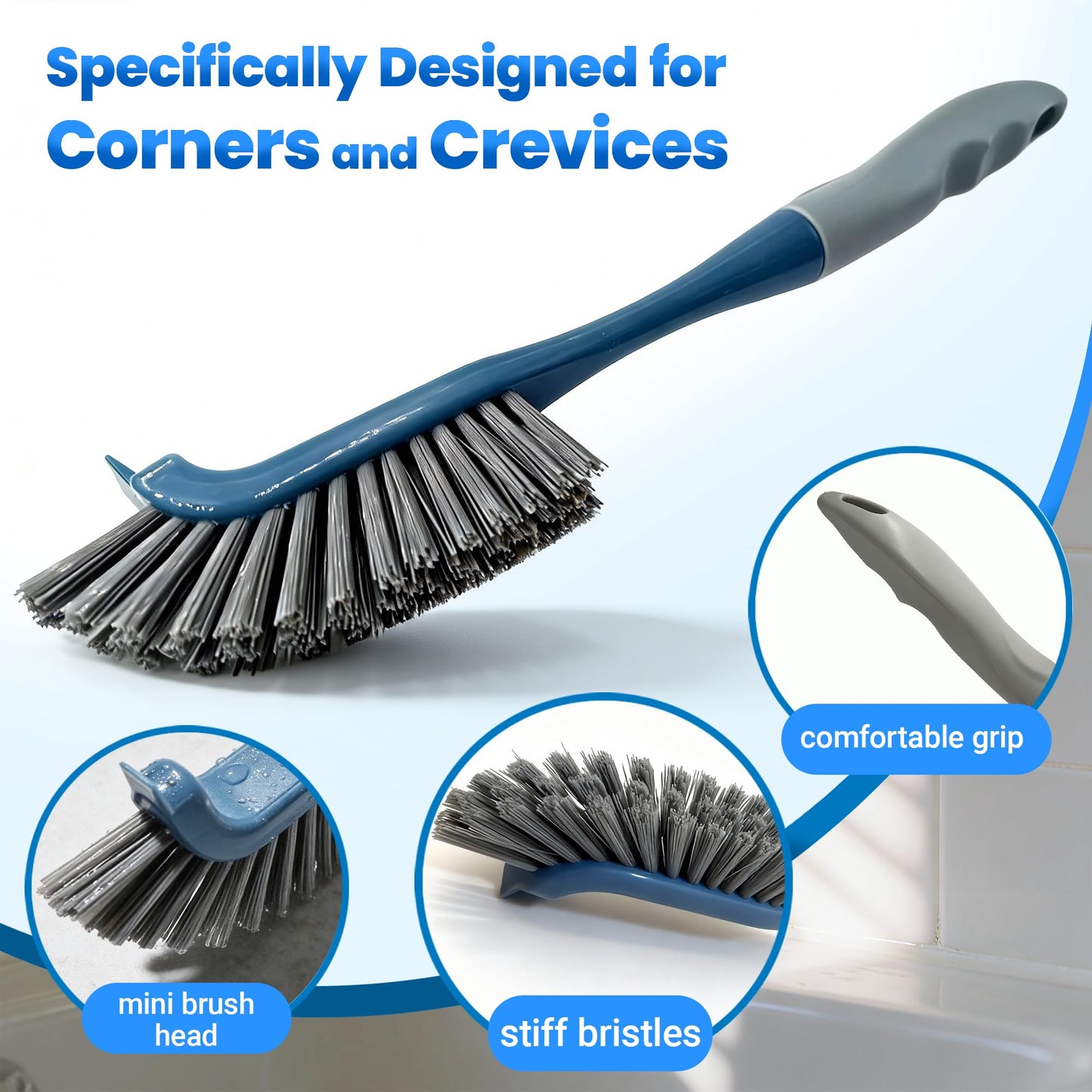 SSINBOANGI 3 Pack Hard Bristle Scrub Brush Set, Cleaning Brush Designed for Cleaning Shower, Bathroom Faucets, Tile Grout, Sink Edges, Around Toilets, and Hard to Reach Corners and Crevices