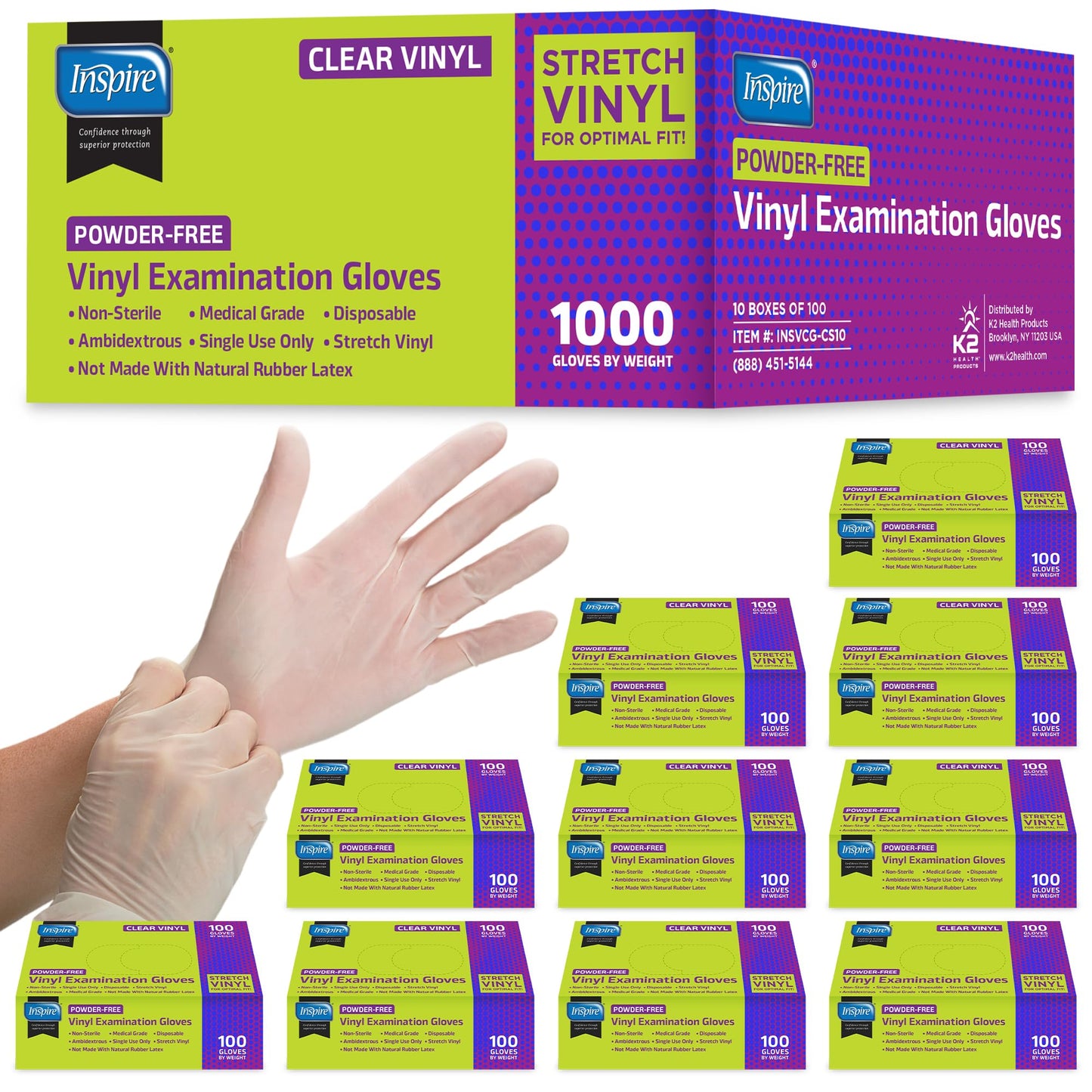 Inspire Exam Medical Clear Vinyl Disposable Gloves - Latex Free for Cleaning, Food Prep (Small)