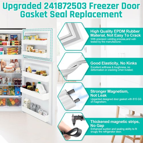 Upgraded 241872503 Refrigerator Freezer Door Gasket Replacement Compatible with Frigidaire, Cro-sley, Ken-more, 28.34" x 17.71" Freezer Door Seal Replaces 240370905, 1379479, 240514605