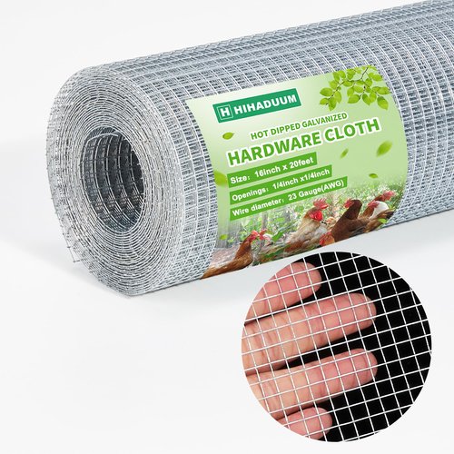 HIHADUUM 16'' x 20' Hardware Cloth 1/4 inch 23 Gauge, Hot-dip Galvanized After Welding, Chicken Coop Wire Fence Wire Mesh Screen, Rabbit/Snake Fences, Netting Wire Cloth Galvanized Wire Mesh Roll