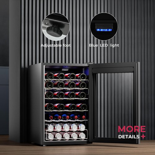 Icyglee 4.5 CU.FT Wine Cooler Refrigerator, Small Built-in Wine Fridge for Red, White and Champagne, Mini Fridge with Adjust Temperature, Black