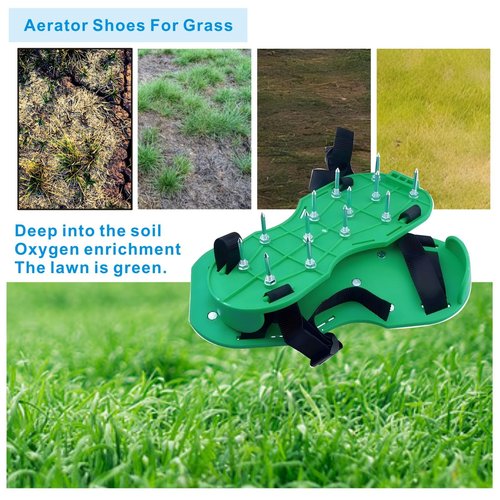 Anazous Lawn Aerator Shoe Upgrades Garden Spike Shoes Heavy Strap Grass Aeration Shoes for Yard Soil Aerating Spike Tool (Green)