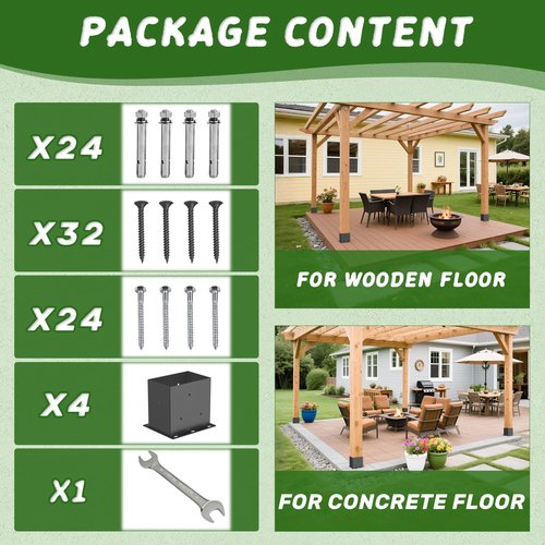 4 Pcs Post Base,4"x 6"Post Brackets(Acturl3.6 x5.6), Heavy Duty Black Metal Powder-Coated Thick Steel Post Anchor Outdoor for Support Deck Base Plate, Pergola Bracket Kit,Mialbox Post Mount