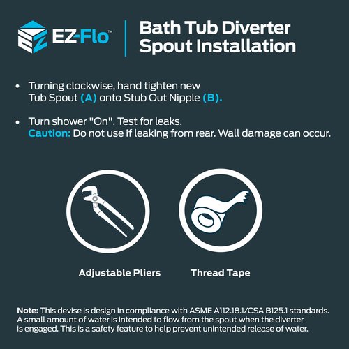 EZ-FLO 5 Inch Zinc Bath Tub Diverter Spout, 1/2 Inch IPS Pipe, Chrome, 15083