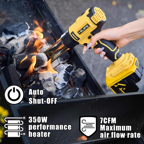 HILIPE Cordless Heat Gun for DeWALT 20v Battery,Lithium Hot Air Gun, 5 Nozzle Attachments,2-Temp Setting Max 1022°F(550°C),Heat Gun for Shrink Wrapping, Tube Bending (Tool Only, NO Battery)
