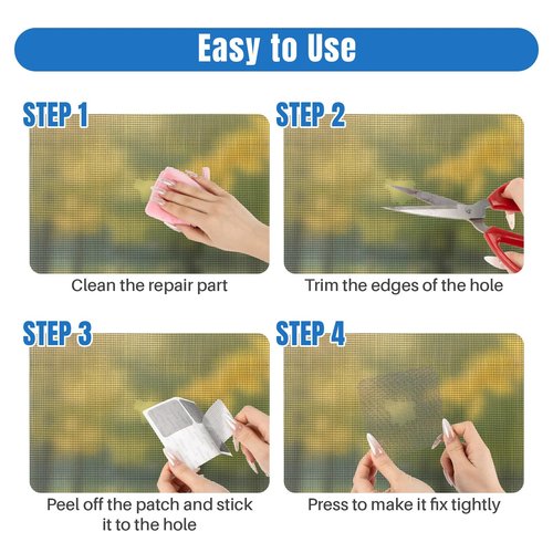 MAQIHAN 16Sheets Window Screen Repair Kit - Black Self-Adhesive Screen Patch Repair Kit, 4 Sizes Patches Mesh Tape for Mesh Screens Door, Window Drain Holes, Strong Adhesion Easy to Use