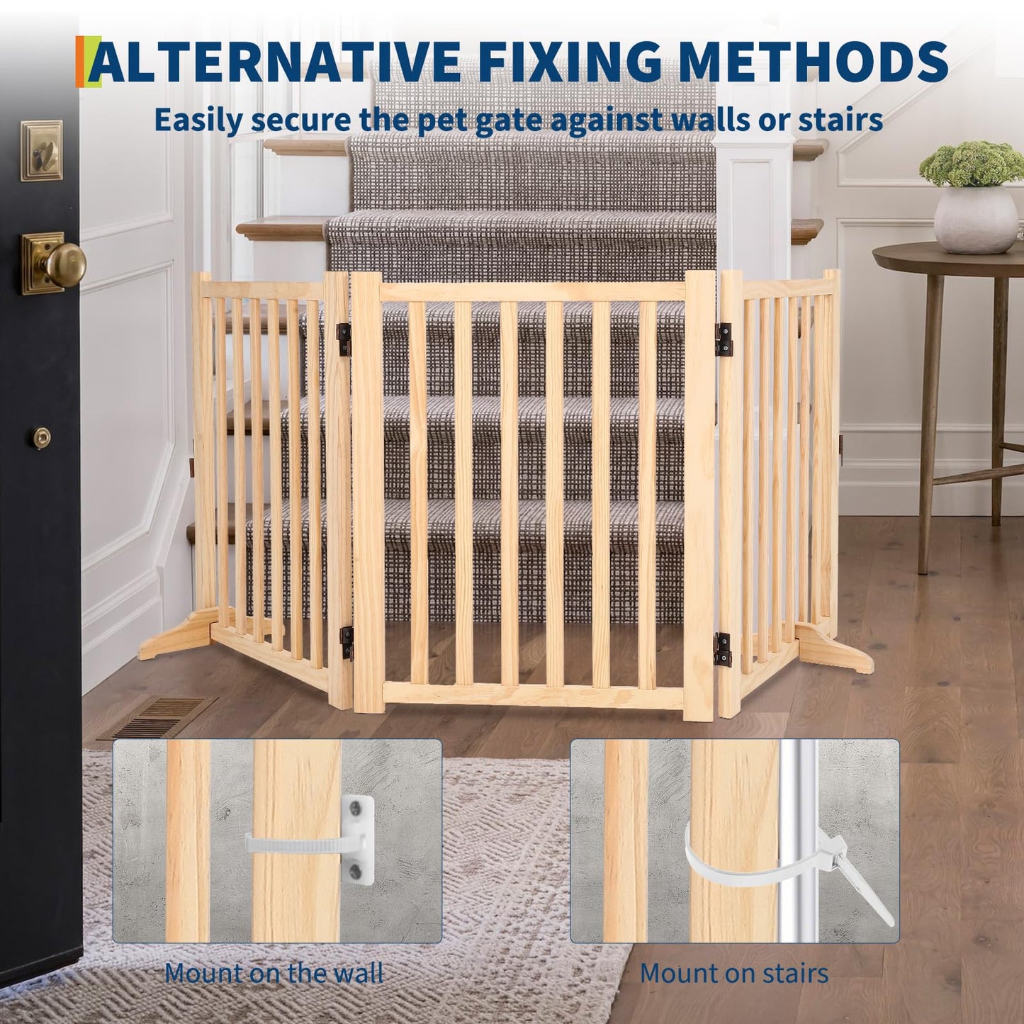 Paint-Free Wooden Freestanding Dog Gates, Wooden Indoor Dog Fence,Collapsible Wood Pet Gates for The House,Doorways, Stairs,Step Over Fence -3 Panel H:24”