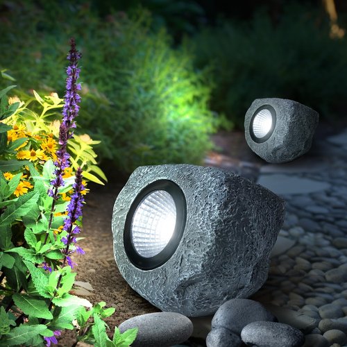COZY-PAVILION Solar Garden Rock Lights Outdoor, 2 Pack Bright White Spotlights, Waterproof Led Solar Powerd Landscape Stone Lights for Pathway Walkway Yard Patio
