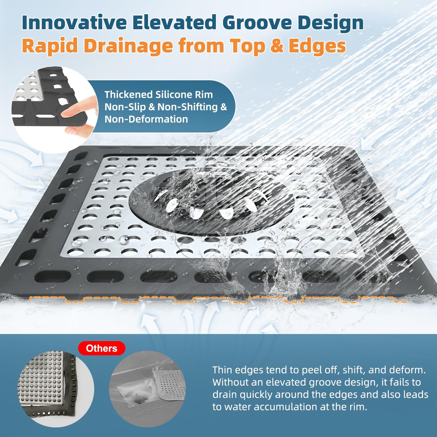 Hibbent Upgraded Shower Drain Hair Catcher, Shower Drain Cover for Bathroom Floor 4" Drain, Anti-Clogging Bathtub Drain Strainer, Stainless Steel Kitchen Sink Drain Strainer with Handle, Black